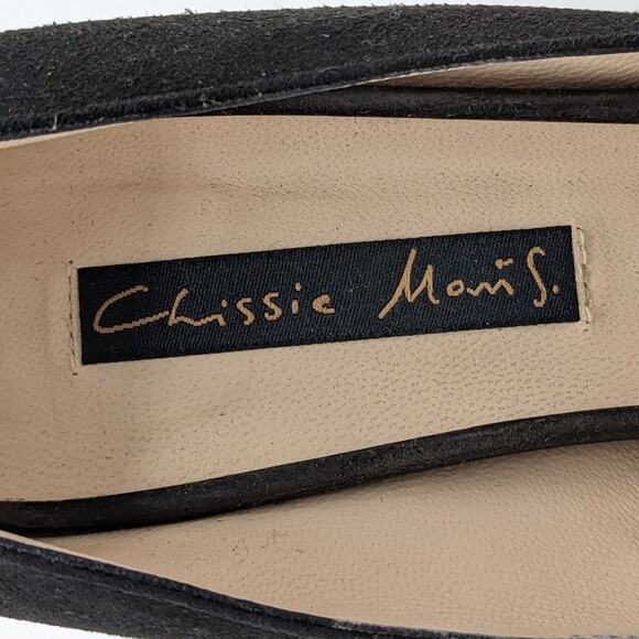 Chrissie Morris Black Suede Peep Toe Heels Pink Geometric Toe Pattern Size 40 - Picture 4 of 10